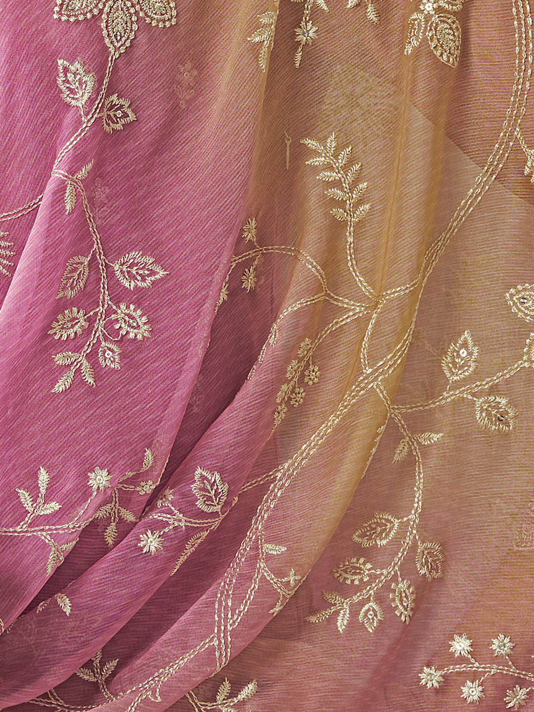 Dusty Rose Dola Silk Kurta With Embroidery Work And Buttas Paired Chiffon Digital Print Dupatta With Four Sided Scalloped Border