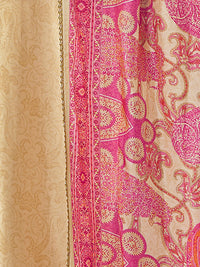 Beige Russian Silk Kurta Set Paired With Russian Silk Digital Printed Contrast Dupatta