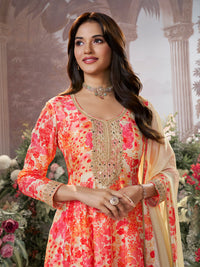 Off-White Pure Russian Silk Mirror Work Sharara Set paired with Chinon Dupatta with Digital Printed Borders