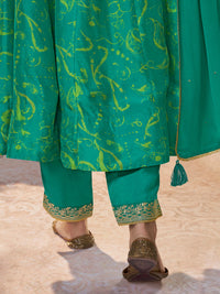 Green Digital Printed Mirror Embroidered Anarkali Suit Set