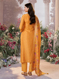 Yellow Russian Silk Kurta Set with Digital Print Work Paired with Russian Silk Digital Printed Duppatta