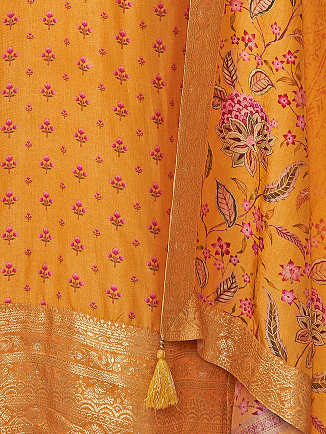 Yellow Russian Silk Kurta Set with Digital Print Work Paired with Russian Silk Digital Printed Duppatta
