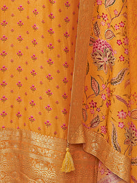 Yellow Russian Silk Kurta Set with Digital Print Work Paired with Russian Silk Digital Printed Duppatta