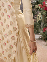 Off-White Dola Silk Meena Jacquard Kurta Set Paired With Embroidered Sharara Suit Set