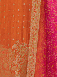 Orange Dola Silk Kurta Set with Jacquard Detailing and Intricate Embroidery, Paired with a Cherry Silk Dupatta