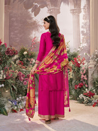 Pink Dola Silk Jacquard & Embroidery Sharara Set with Digital Print Dola Silk Dupatta