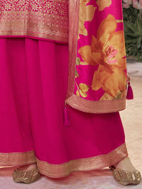 Pink Dola Silk Jacquard & Embroidery Sharara Set with Digital Print Dola Silk Dupatta