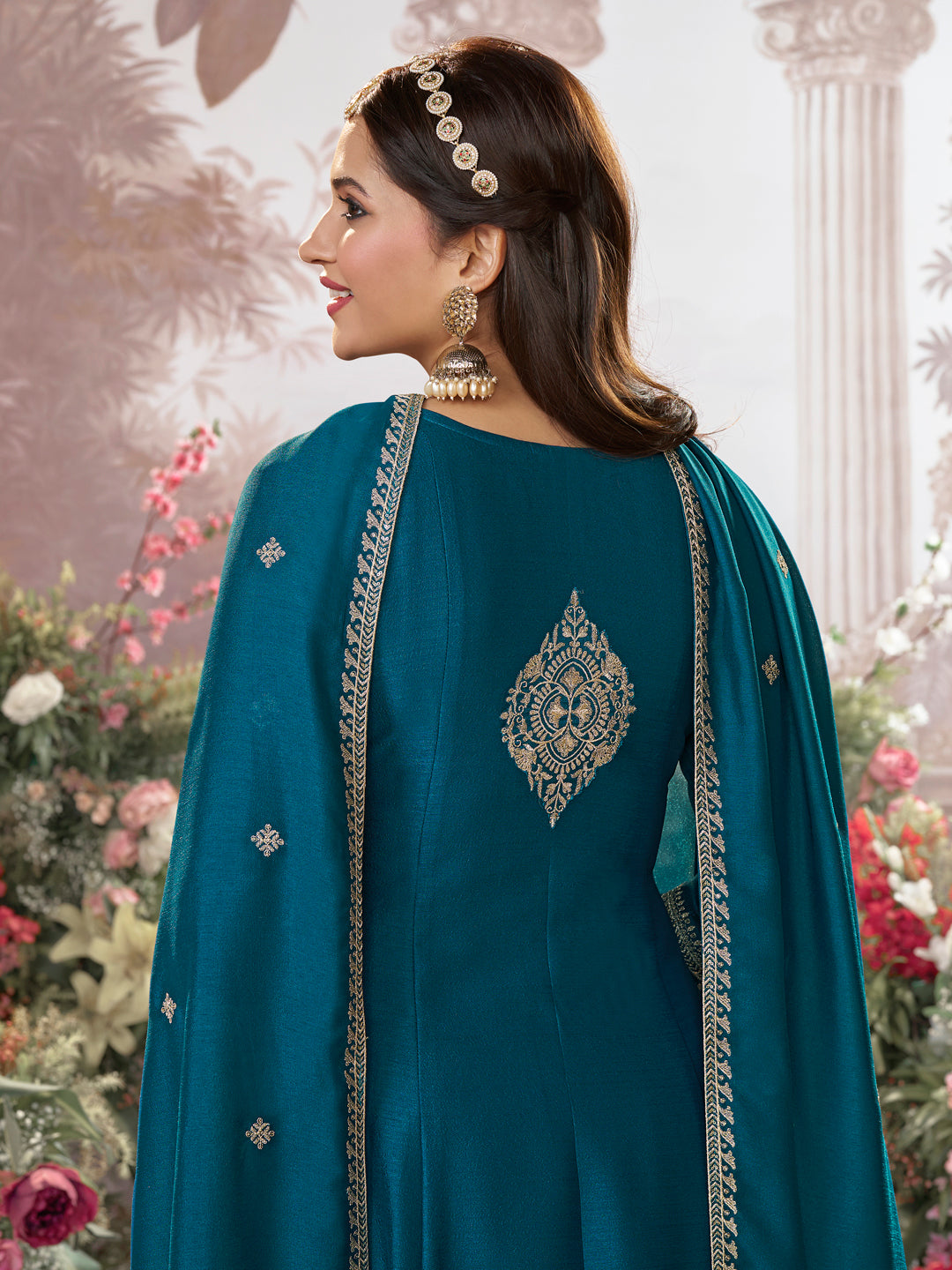 Blue Vichitra Silk Kurta Suit Set with Embroidered Work Paired with Vichitra Silk Dupatta with Embroidered Work
