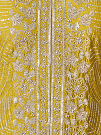 Yellow Chinon Embroidered Sharara Suit with Butti Work and Sequins Scalloped Border Dupatta