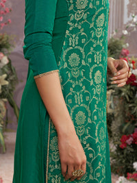 Green Chinon Kurta Set with Jacquard and Zari Work, Paired with an Organza Dupatta
