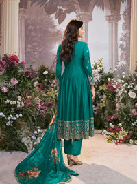 Green Vichitra Silk Embroidered Anarkali Set with Digital Printed Chiffon Dupatta