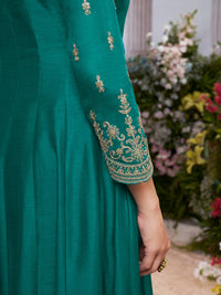 Green Vichitra Silk Embroidered Anarkali Set with Digital Printed Chiffon Dupatta