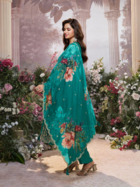 Green Vichitra Silk Embroidered Anarkali Set with Digital Printed Chiffon Dupatta