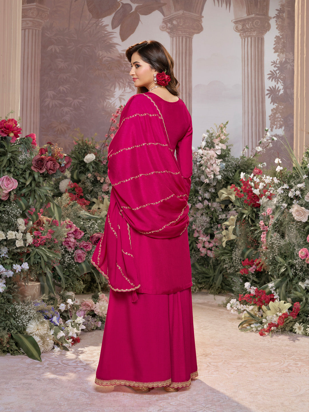 Pink Dola Silk Meena Jacquard Kurta Set Paired With Embroidered Sharara Suit Set