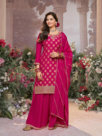 Pink Dola Silk Meena Jacquard Kurta Set Paired With Embroidered Sharara Suit Set