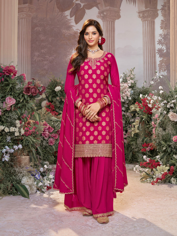 Pink Dola Silk Meena Jacquard Kurta Set Paired With Embroidered Sharara Suit Set