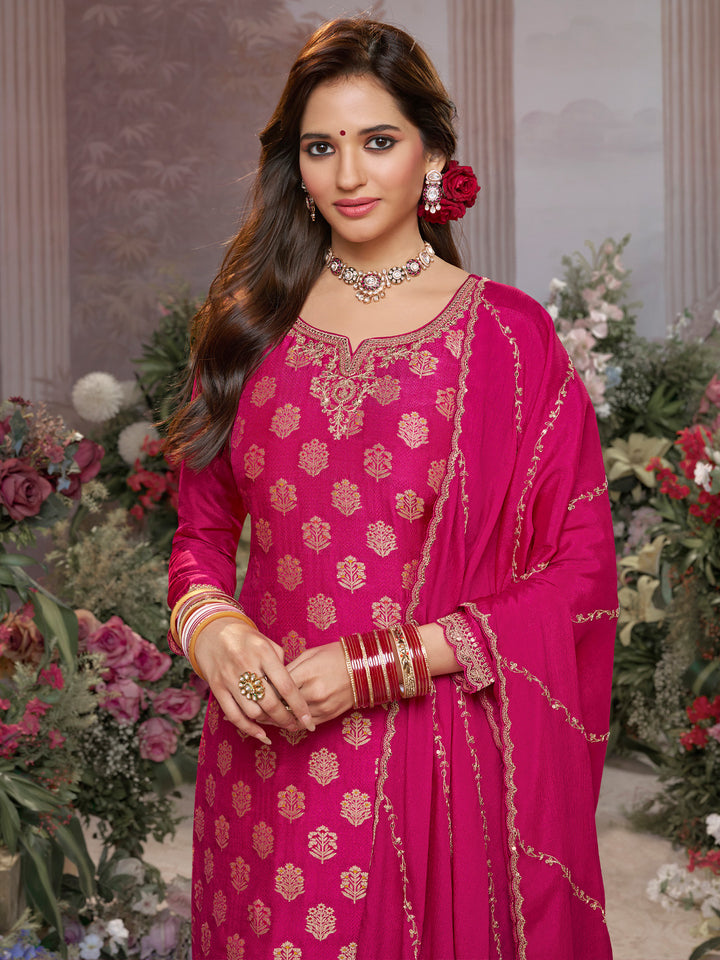 Pink Dola Silk Meena Jacquard Kurta Set Paired With Embroidered Sharara Suit Set