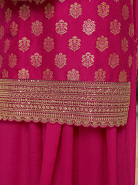 Pink Dola Silk Meena Jacquard Kurta Set Paired With Embroidered Sharara Suit Set