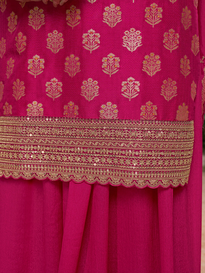 Pink Dola Silk Meena Jacquard Kurta Set Paired With Embroidered Sharara Suit Set