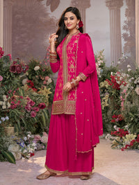 Hot Pink Chinon Kurta Set with Heavy Jacquard Work Paired with Chinon Dupatta with Embroidered Work