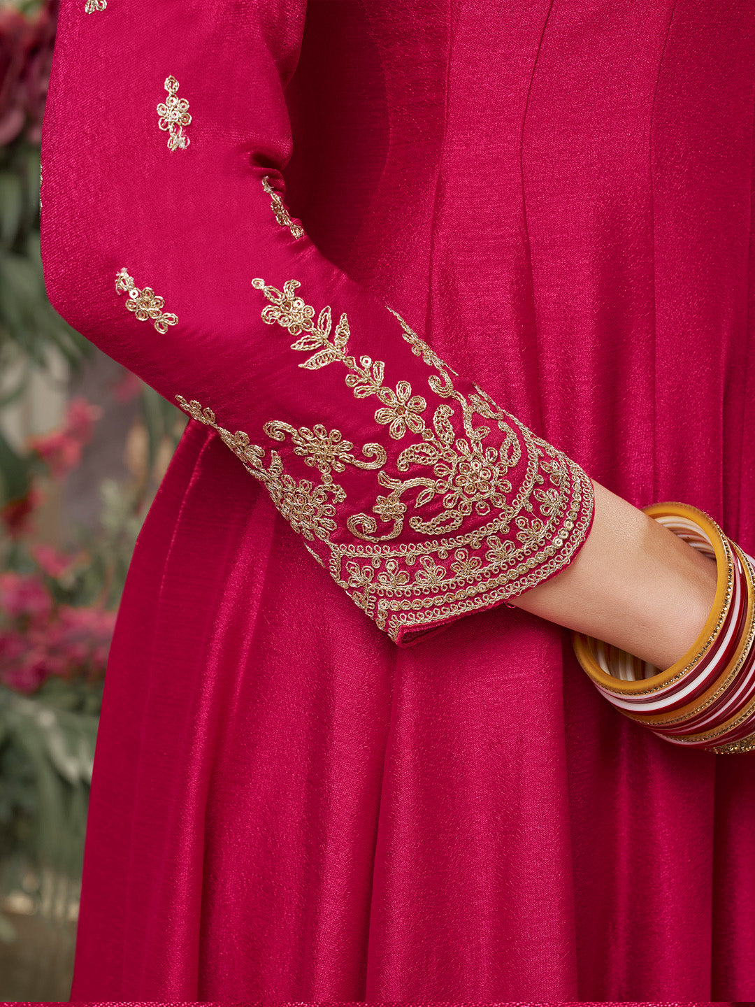 Pink Vichitra Silk Embroidered Anarkali Set with Digital Printed Chiffon Dupatta