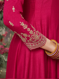 Pink Vichitra Silk Embroidered Anarkali Set with Digital Printed Chiffon Dupatta