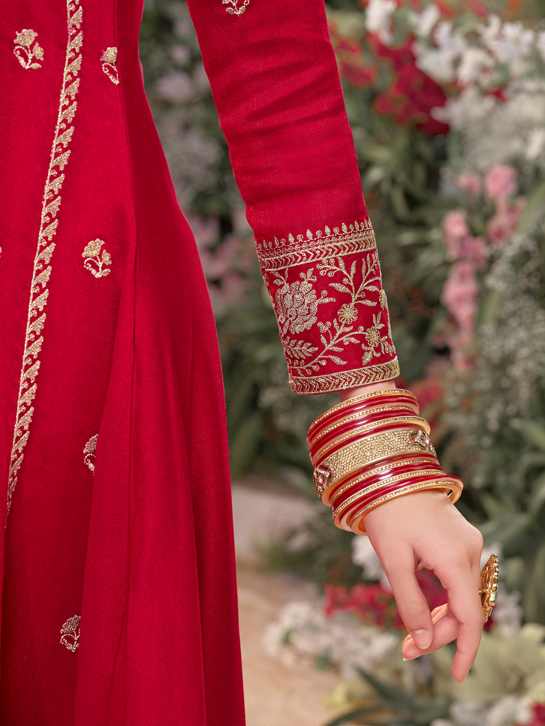 Red Vichitra Silk Kurta Suit Set with Embroidered Work Paired with Vichitra Silk Dupatta with Embroidered Work