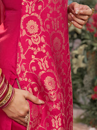 Red Chinon Kurta Set with Jacquard and Zari Work, Paired with an Organza Dupatta