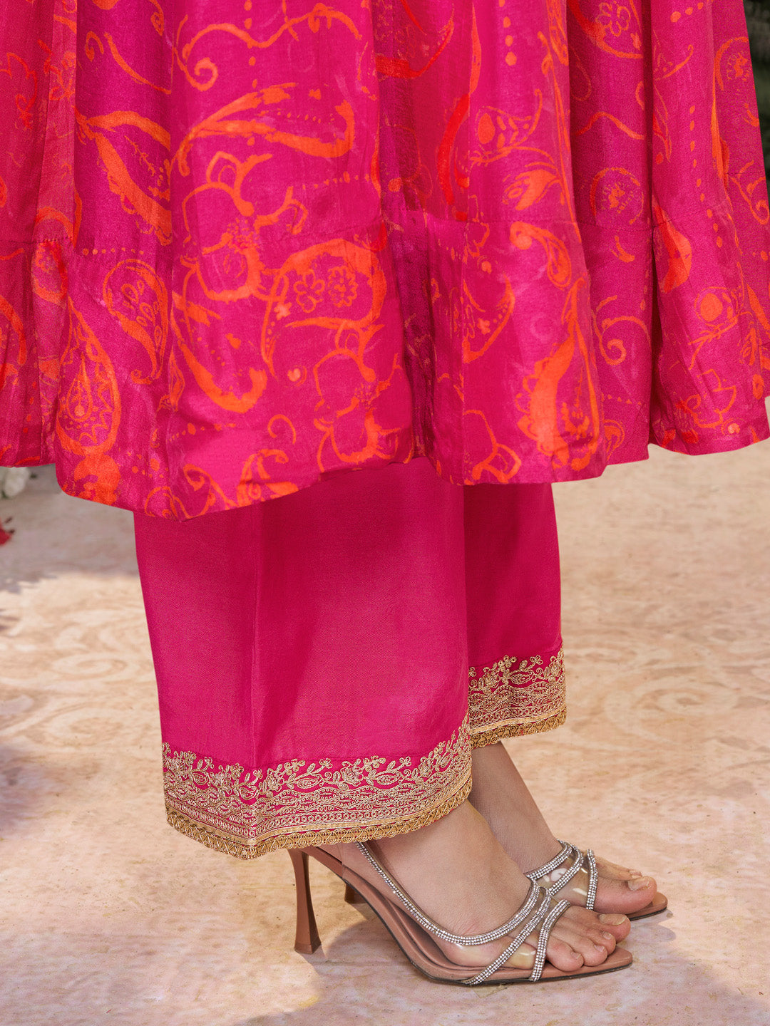 Pink Digital Printed Mirror Embroidered Anarkali Suit Set