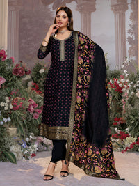 Black Russian Silk Kurta Set with Digital Print Work Paired with Russian Silk Digital Printed Duppatta