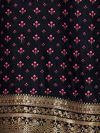 Black Russian Silk Kurta Set with Digital Print Work Paired with Russian Silk Digital Printed Duppatta