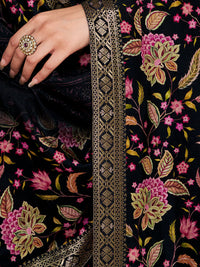 Black Russian Silk Kurta Set with Digital Print Work Paired with Russian Silk Digital Printed Duppatta