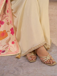 Off-White Chinon Sharara Set with Embroidered Work Paired with Digital Printed Dola Silk Dupatta