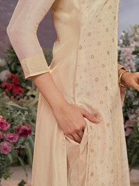 Off-White Dola Silk Kurta Set with Jacquard Detailing and Intricate Embroidery, Paired with a Cherry Silk Dupatta