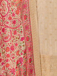 Off-White Dola Silk Kurta Set with Jacquard Detailing and Intricate Embroidery, Paired with a Cherry Silk Dupatta