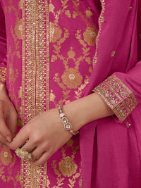 Pink Chinon Kurta Set with Heavy Jacquard Work Paired with Chinon Dupatta with Embroidered Work