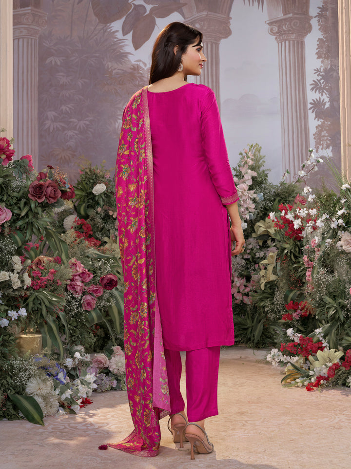 Pink Dola Silk Kurta Set with Jacquard Work, Paired with a Dola Silk Digital Printed Dupatta