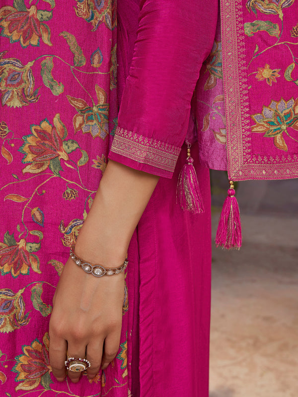 Pink Dola Silk Kurta Set with Jacquard Work, Paired with a Dola Silk Digital Printed Dupatta