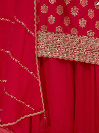 Red Dola Silk Meena Jacquard Kurta Set Paired With Embroidered Sharara Suit Set