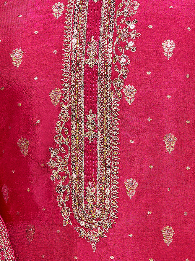 Pink Dola Silk Fabric Kurta with Embroidered & Jacquard Work Paired with Rangoli Fabric Dupatta with Patterned Sequins Work