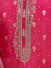 Pink Dola Silk Fabric Kurta with Embroidered & Jacquard Work Paired with Rangoli Fabric Dupatta with Patterned Sequins Work
