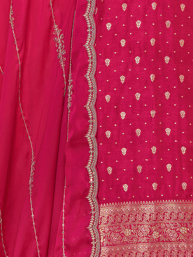 Pink Dola Silk Fabric Kurta with Embroidered & Jacquard Work Paired with Rangoli Fabric Dupatta with Patterned Sequins Work