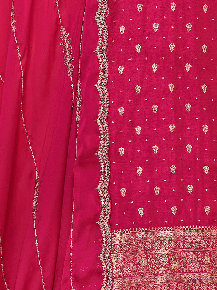 Pink Dola Silk Fabric Kurta with Embroidered & Jacquard Work Paired with Rangoli Fabric Dupatta with Patterned Sequins Work.