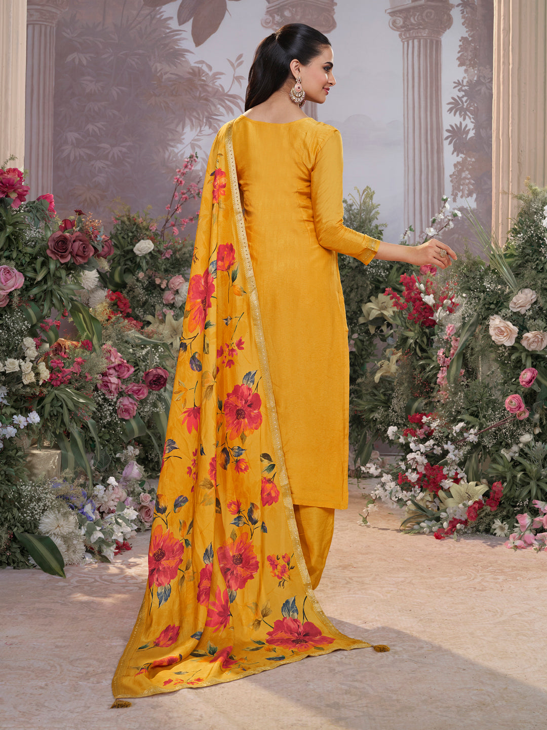 Yellow Dola Silk Kurta Set with Jacquard Work, Paired with a Dola Silk Digital Printed Dupatta
