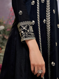 Black Vichitra Silk Kurta Suit Set with Embroidered Work Paired with Vichitra Silk Dupatta with Embroidered Work