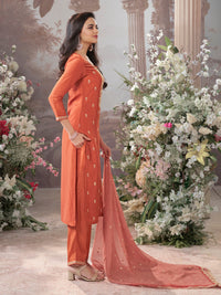 Peach Dola Silk kurta Set With Embroidered Work Paired With Chiffon Digital Printed Duppatta