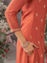 Peach Dola Silk kurta Set With Embroidered Work Paired With Chiffon Digital Printed Duppatta