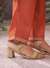 Peach Dola Silk kurta Set With Embroidered Work Paired With Chiffon Digital Printed Duppatta