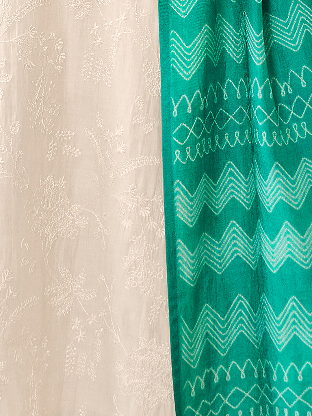 Off-White Viscose Thread Work Kurta Suit Set Paired with Digital Printed Contrast Dupatta
