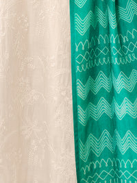 Off-White Viscose Thread Work Kurta Suit Set Paired with Digital Printed Green Contrast Dupatta